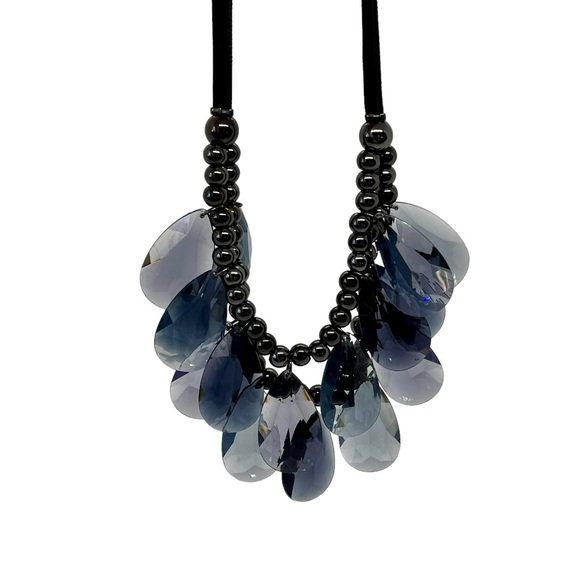 VINTAGE Joan Rivers Signed Blue Gray Statement Necklace Multi-Strand Teardrop - Picture 6 of 14